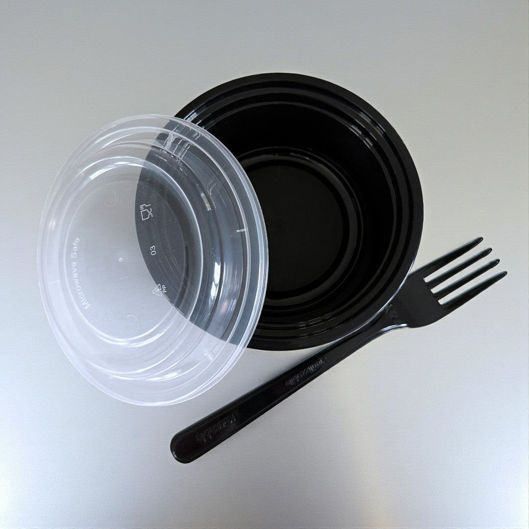 PP Black 12oz Round Bowl With Clear Lid 340ml Overview - Propus Packaging